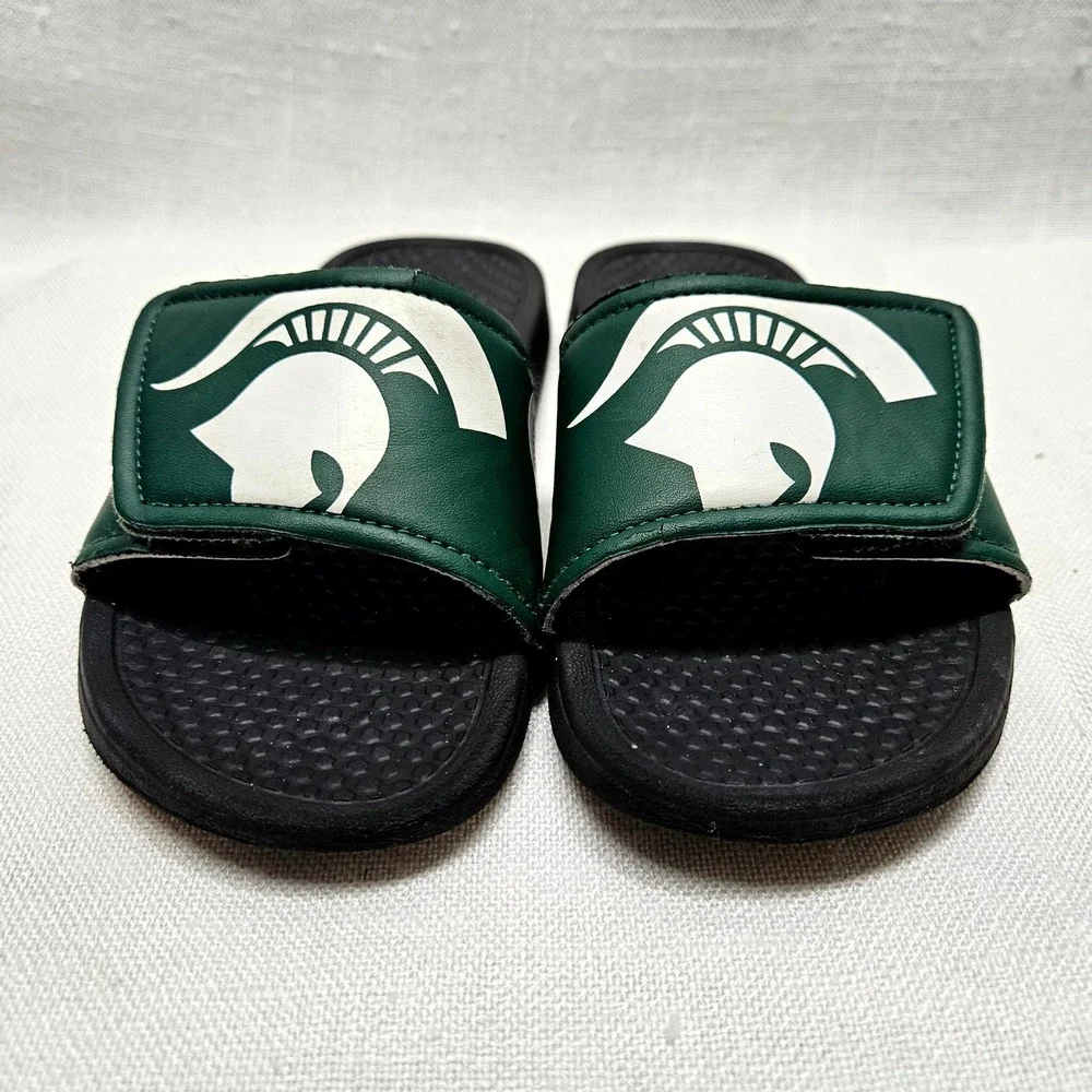 Michigan State Spartans Slides Adult Small Green White Spartan Helmet‎ Sandals